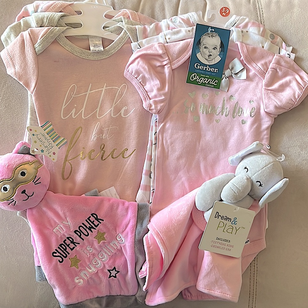 Baby bundle onesies 3-6-9 months and two loveys